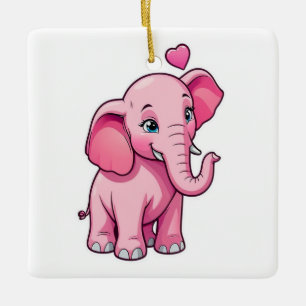 Adorno De Cerámica Un elefante pequeño y rosado con amor