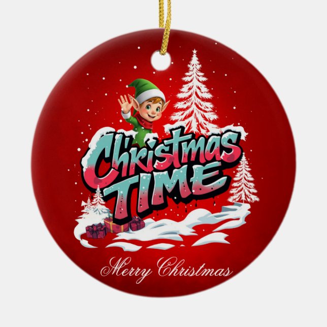 Adorno De Cerámica Un elfo personalizado alegre (Frente)