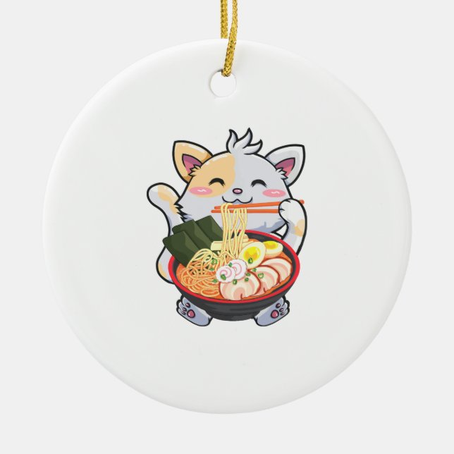 Adorno De Cerámica Un extraño gato de Ramen Anime Kawaii Noodles Japo (Frente)