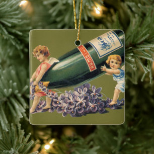 Adorno De Cerámica Un Feliz Año Nuevo, Ángeles Vintage con Champán
