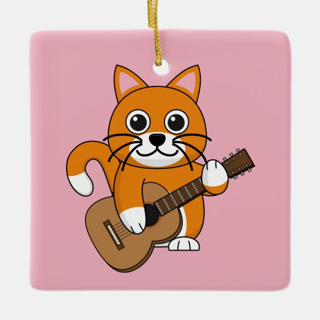 Adorno De Cerámica Un gato blanco Naranja lindo tocando Personalizado (Anverso)