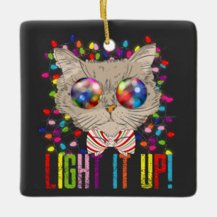 Adorno De Cerámica Un gato con luces y un foto de Navidades cutáneos