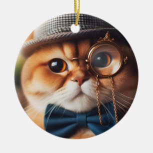Adorno De Cerámica Un gato con un monocasco VII