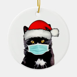 Adorno De Cerámica Un gato de Tuxedo con Navidades de máscara decorat