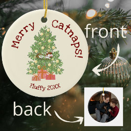 Adorno De Cerámica ¡Un gato lindo en el árbol de la Navidad, ¡Merry C