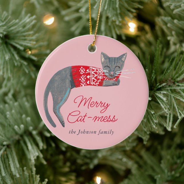 Adorno De Cerámica Un gato lindo Navidades Kitty Retro vacaciones de  (Árbol)