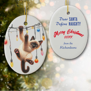 Adorno De Cerámica Un gato siamés gracioso define a Navidades travies