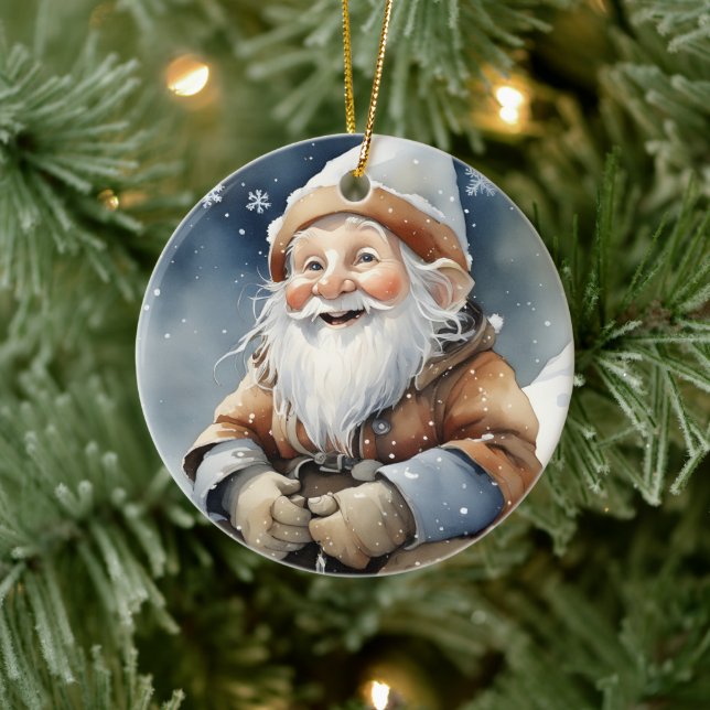 Adorno De Cerámica Un Gnome Cuto En La Nieve De Invierno (Árbol)