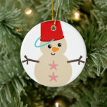 Adorno De Cerámica Un hombre de nieve hecho con arena con uñas para G<br><div class="desc">Un muñeco de nieve de arena fina y agradable,  con una lámina de botones gorra y estrella de mar.</div>