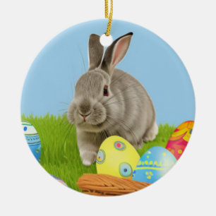Adorno De Cerámica Un lindo conejo de Pascua para un ánimo positivo