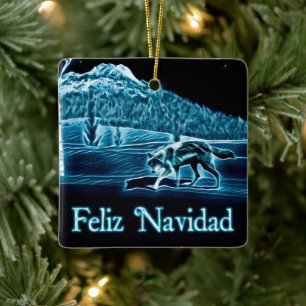 Adorno De Cerámica Un lobo en la nieve - Feliz Navidad