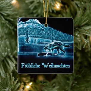 Adorno De Cerámica Un lobo en la nieve - Fröhliche Weihnachten