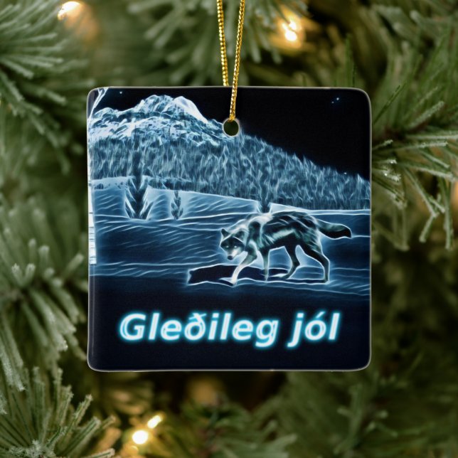 Adorno De Cerámica Un lobo en la nieve - Gleðileg Jól (Árbol)