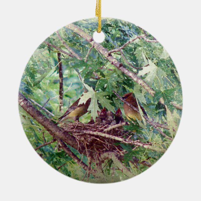 Adorno De Cerámica Un nido completo, padres y bebés (Atrás)