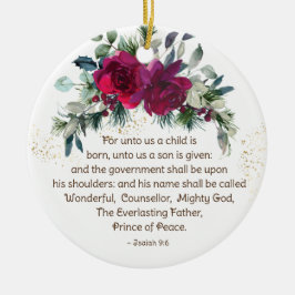 Adorno De Cerámica Un niño nace Isaiah 9:6 Navidades Rosas