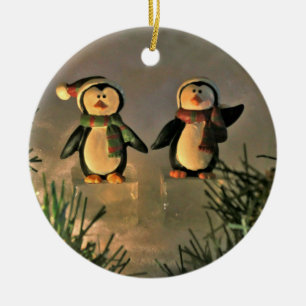 Adorno De Cerámica Un par de pingüinos