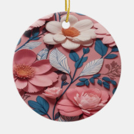 Adorno De Cerámica Un patrón floral con fondo rosa