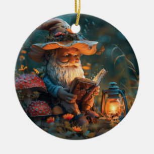 Adorno De Cerámica Un pequeño gnomo leyendo un libro