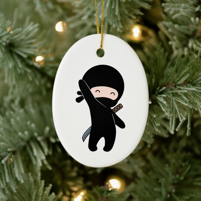 Adorno De Cerámica Un pequeño Ninja feliz (Árbol)