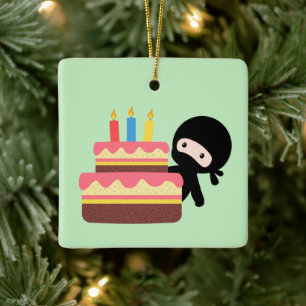 Adorno De Cerámica Un pequeño Ninja tras la pastelería de cumpleañ