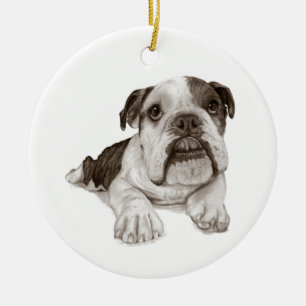 Adorno De Cerámica Un perrito Brindle del bulldog