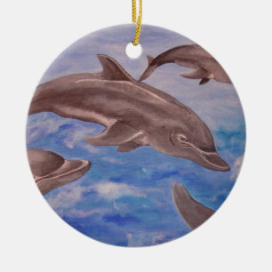 Adorno De Cerámica Un pozo de delfines juguetones