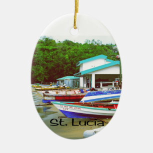 Adorno De Cerámica Un pueblo pesquero en St Lucia