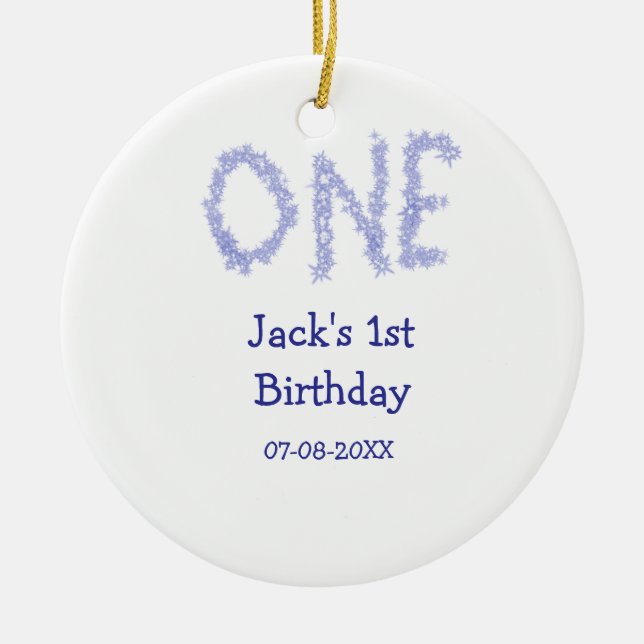 Adorno De Cerámica Un purpurina azul niño moderno de primer cumpleaño (Frente)