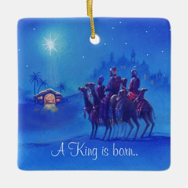 Adorno De Cerámica Un rey nace Navidad Natividad (Anverso)