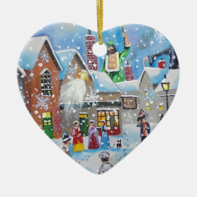 Adorno De Cerámica un villancico Scrooge del navidad y los tres (Frente)