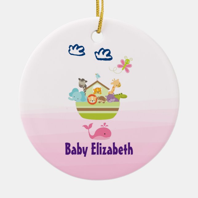 Adorno De Cerámica Un zoológico con un bebé de mariposa rosa (Frente)