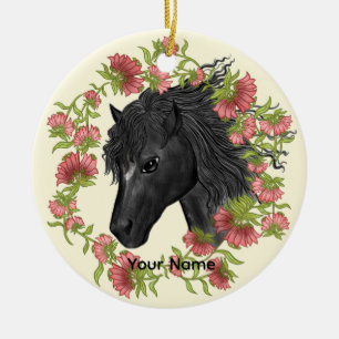 Adorno De Cerámica Una campanilla Caballo Negro