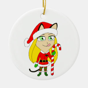 Adorno De Cerámica una chica chibi Navidad