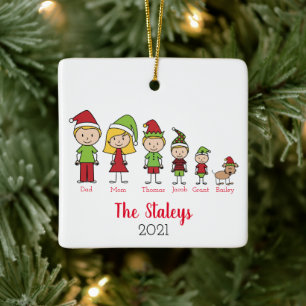 Adorno De Cerámica Una familia personalizada con Navidades de perros