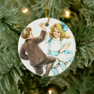 Adorno De Cerámica Una Feliz Navidad - tarjeta antigua, niños bailand