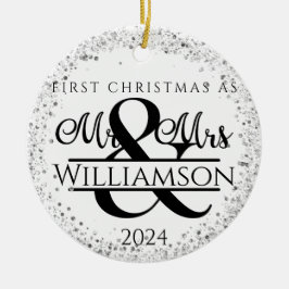 Adorno De Cerámica Una foto primera Navidad casada con el Sr. y la Sr
