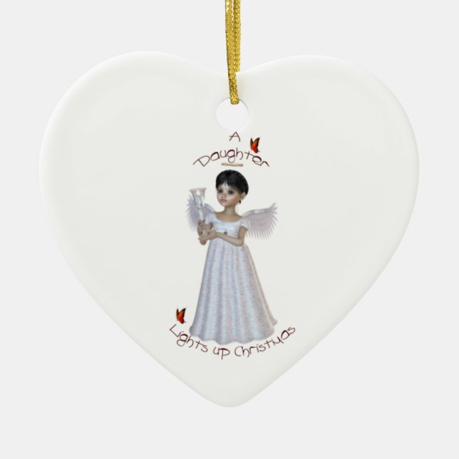 Adorno De Cerámica Una hija enciende para arriba navidad (Frente)