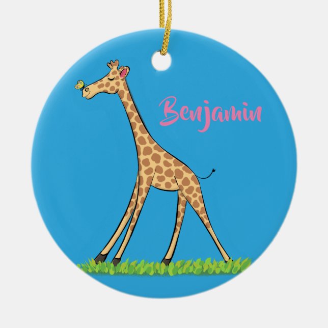 Adorno De Cerámica Una jirafa alegre con personalizado de mariposa (Frente)