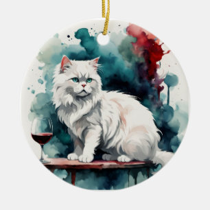 Adorno De Cerámica Una mujer vino/ y su gato