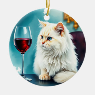 Adorno De Cerámica Una mujer vino/ y su gato