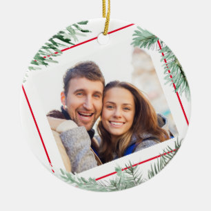 Adorno De Cerámica Una pareja de Navidades Juntos Pine Bough