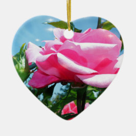 Adorno De Cerámica Una rosa rosa grandiosa en el cielo azul. Fotograf