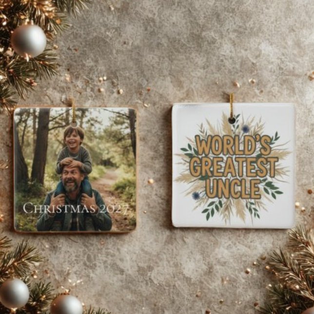 Adorno De Cerámica Uncle Photo Christmas Ornament – Best Uncle Ever (Uncle photo Christmas ornament)