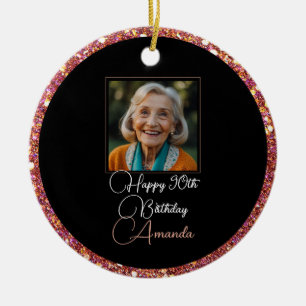 Adorno De Cerámica Único Purpurina floral 90º cumpleaños