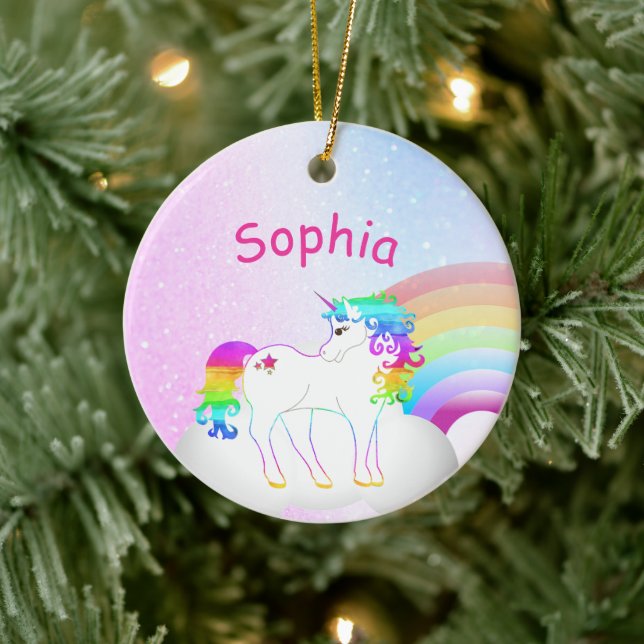 Adorno De Cerámica  Unicorn Pink Glitter Photo Cute Girl Christmas (Árbol)