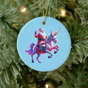Adorno De Cerámica Unicorn Riding Santa