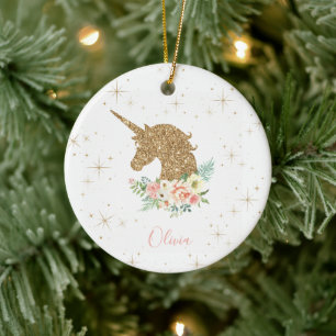 Adorno De Cerámica Unicornio con Purpurina Dorada Personalizado
