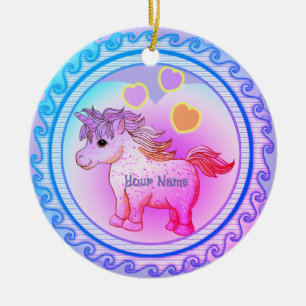 Adorno De Cerámica Unicornio Corazones de Arcoíris 