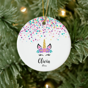 Adorno De Cerámica Unicornio de Confeti Personalizado - Navidad Perso
