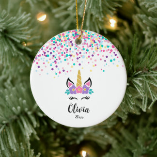 Adorno De Cerámica Unicornio de Confeti Personalizado - Navidad Perso